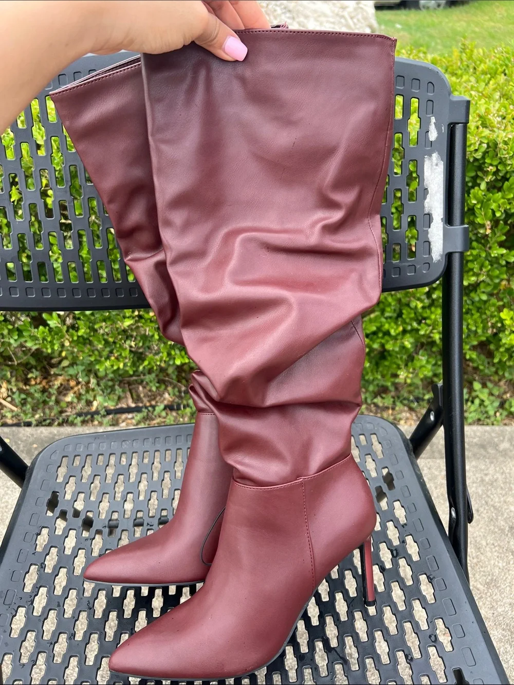 Forever 21 Burgundy Slouchy Over-the-Knee Pointed Toe Boots